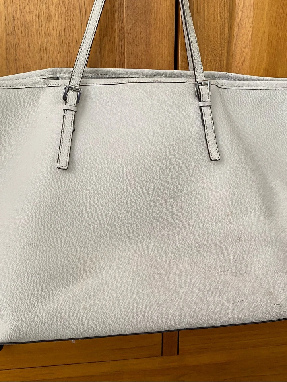 Michael Kors White Leather Shoulder Tote with Slim Straps